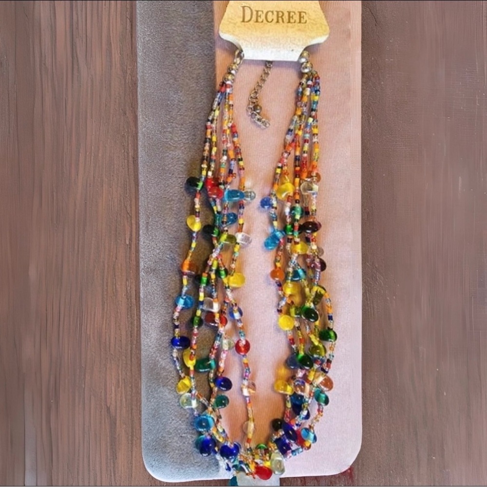Decree Vibrant Multicolor Glass Beaded Festival Multi Strand Necklace